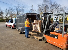 Picking up drinks and Chips for Veterans Events from Midwest Food Bank