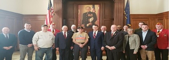 Iwo Jima 75th year Anniversary with Sen Young, Congressman Pense, WWII Iwo Jima Veteran Wayne Saucerman at the Indiana War Memorial on 21Feb20