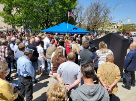 Gold Star Families gathering around their monument before the unveiling.